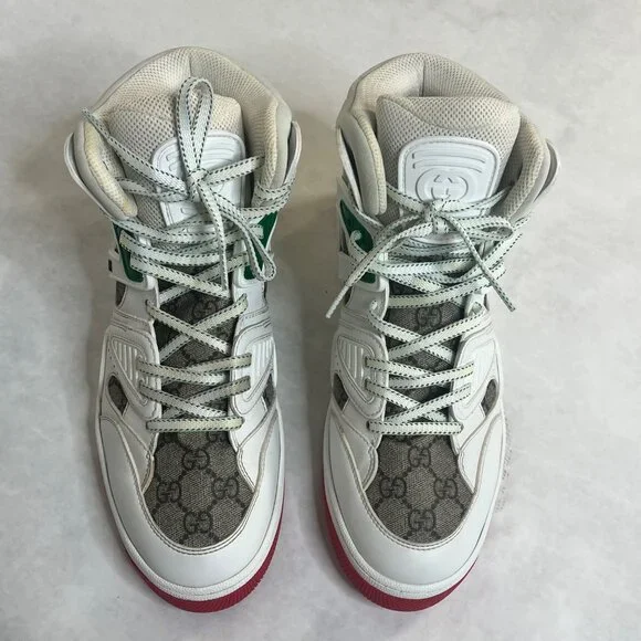 Gucci White Leather GG Monogram High-Top Sneakers Size 7 Mens Basketball Shoes - Picture 2 of 15